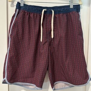 Fair Harbor swim trunks. The Anchor short - blue & red, medium, 8” inseam, liner